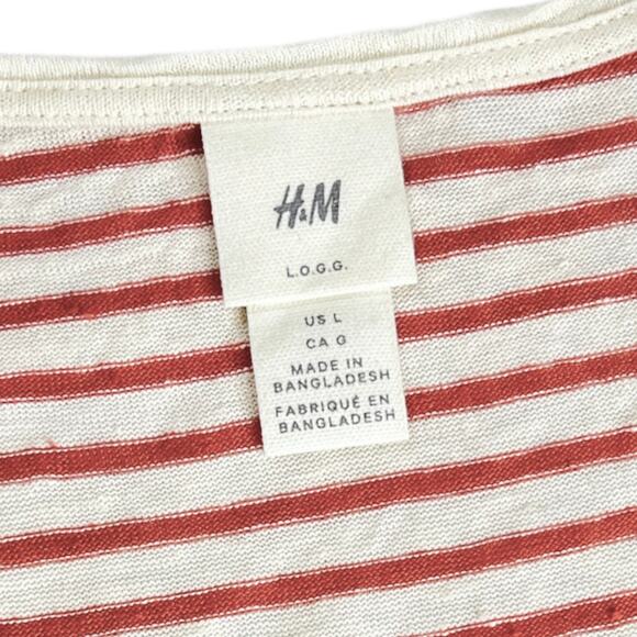 H&M 100% Linen Striped Short Sleeve Top Soft Cool V-Neck Tee Size Large - Picture 5 of 6